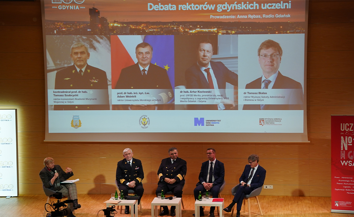 Rektorzy gdyńskich uczelni podczas debaty 19.02.2026