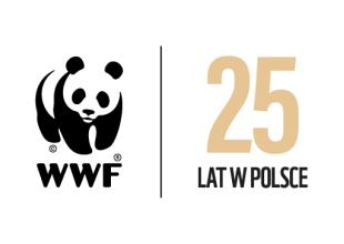 Plansza z logo WWF i napisem 25 lat w Polsce