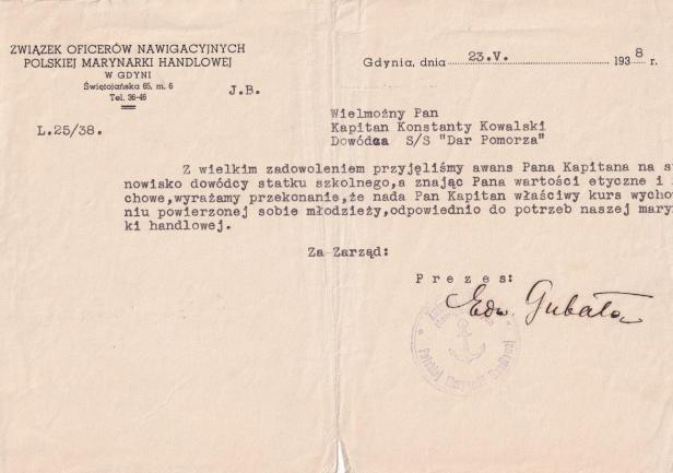 gratulacje od Związku Oficer&oacute;w Nawigacyjnych PMH